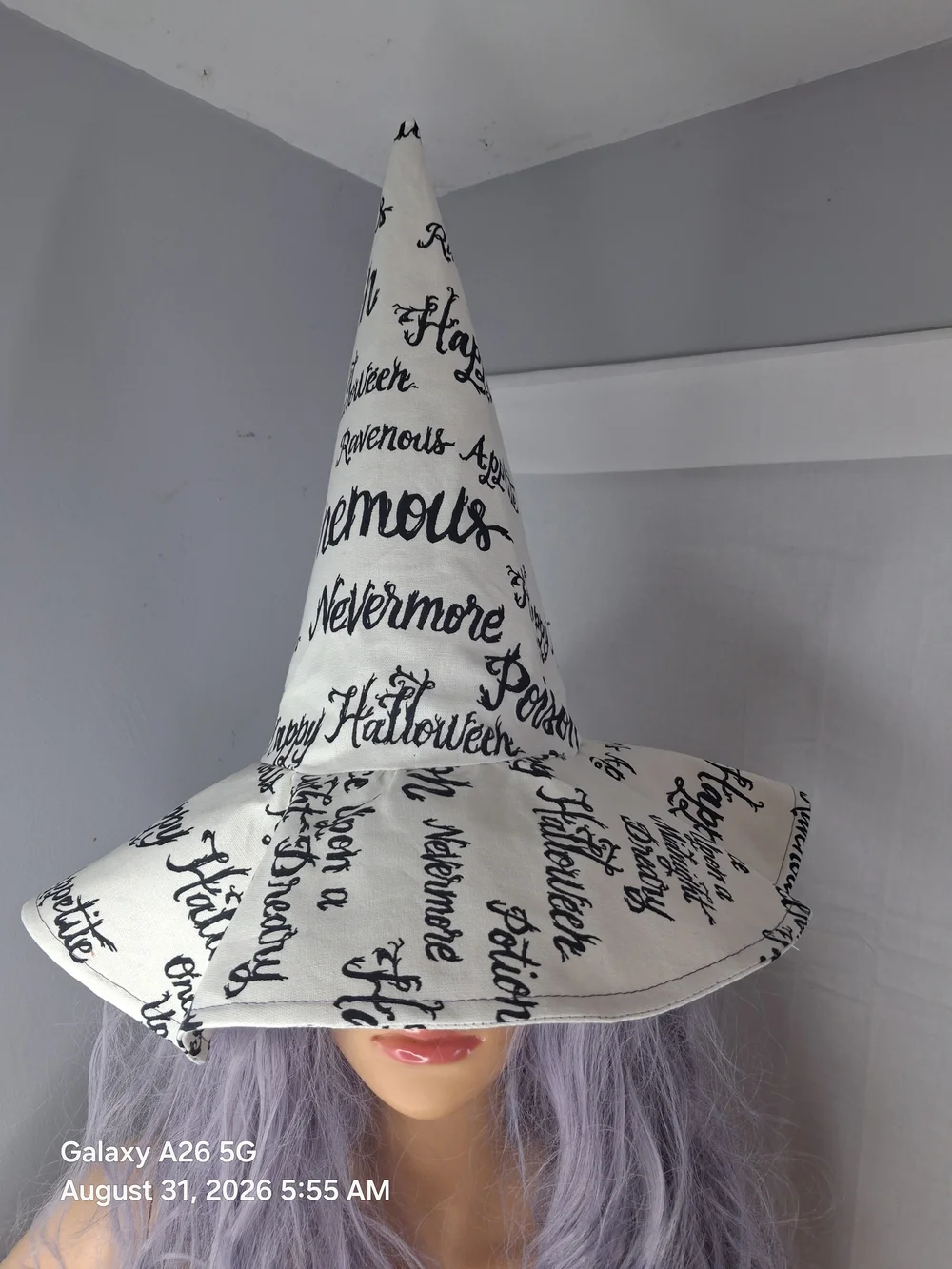 White and Black Script Witch Hat - Halloween Party Hat